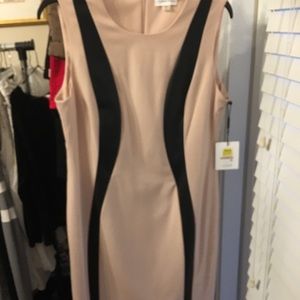 Calvin Klein baby pink and black leather dress